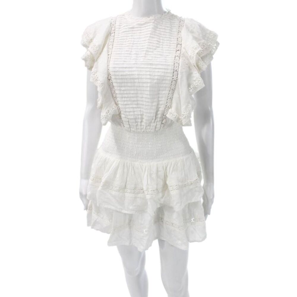 Valiante Womens Fit & Flare Mini White Cotton Crew Neck Button Dress Size 0